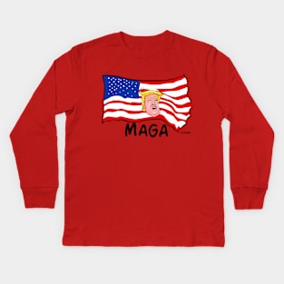 Trump MAGA on American Flag Kids Long Sleeve T-Shirt